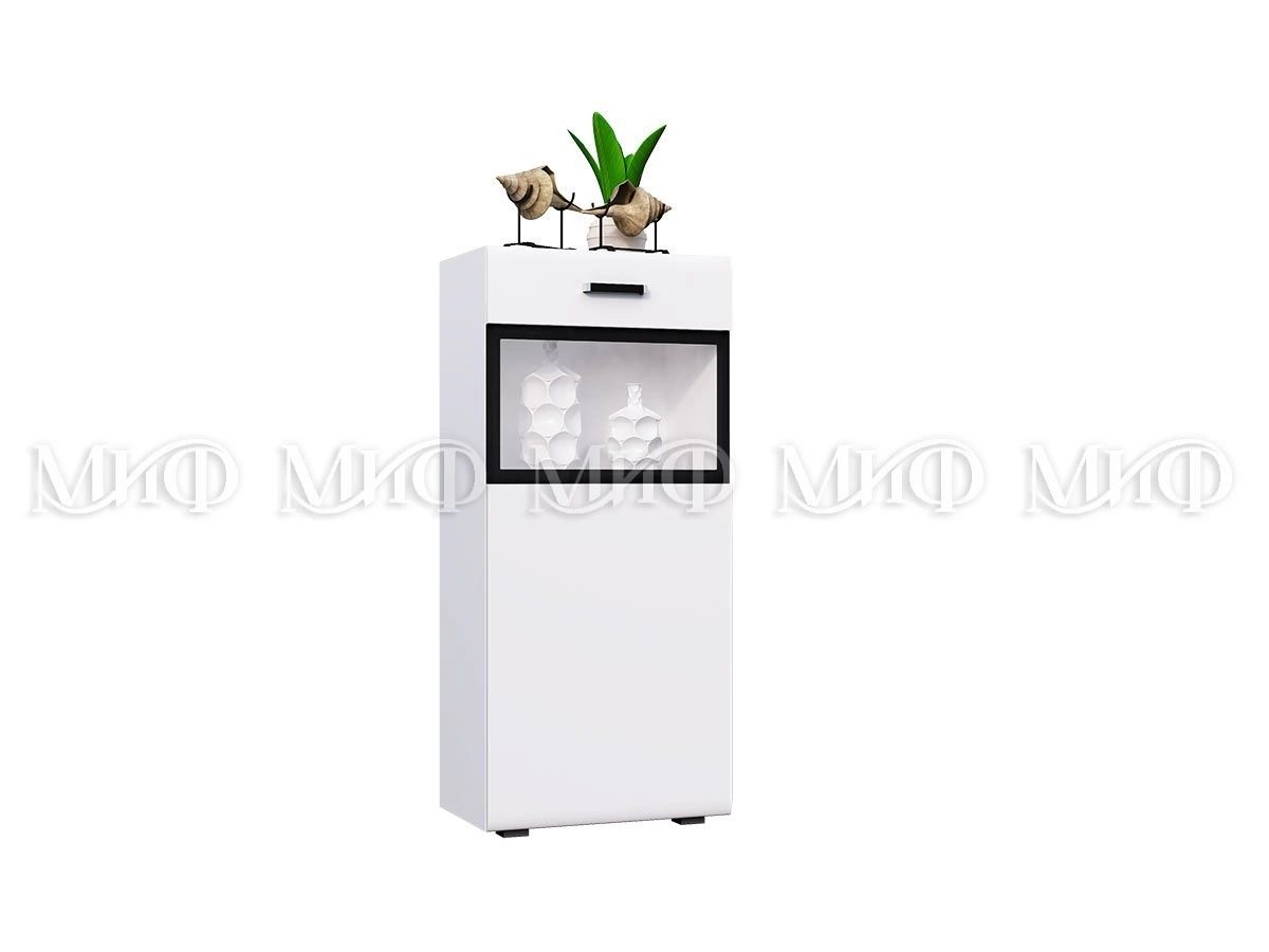 Шкаф со Стеклом  Рим МДФ Белый Глянец (Ш-550 мм x В-1220 мм x Г-346 мм)