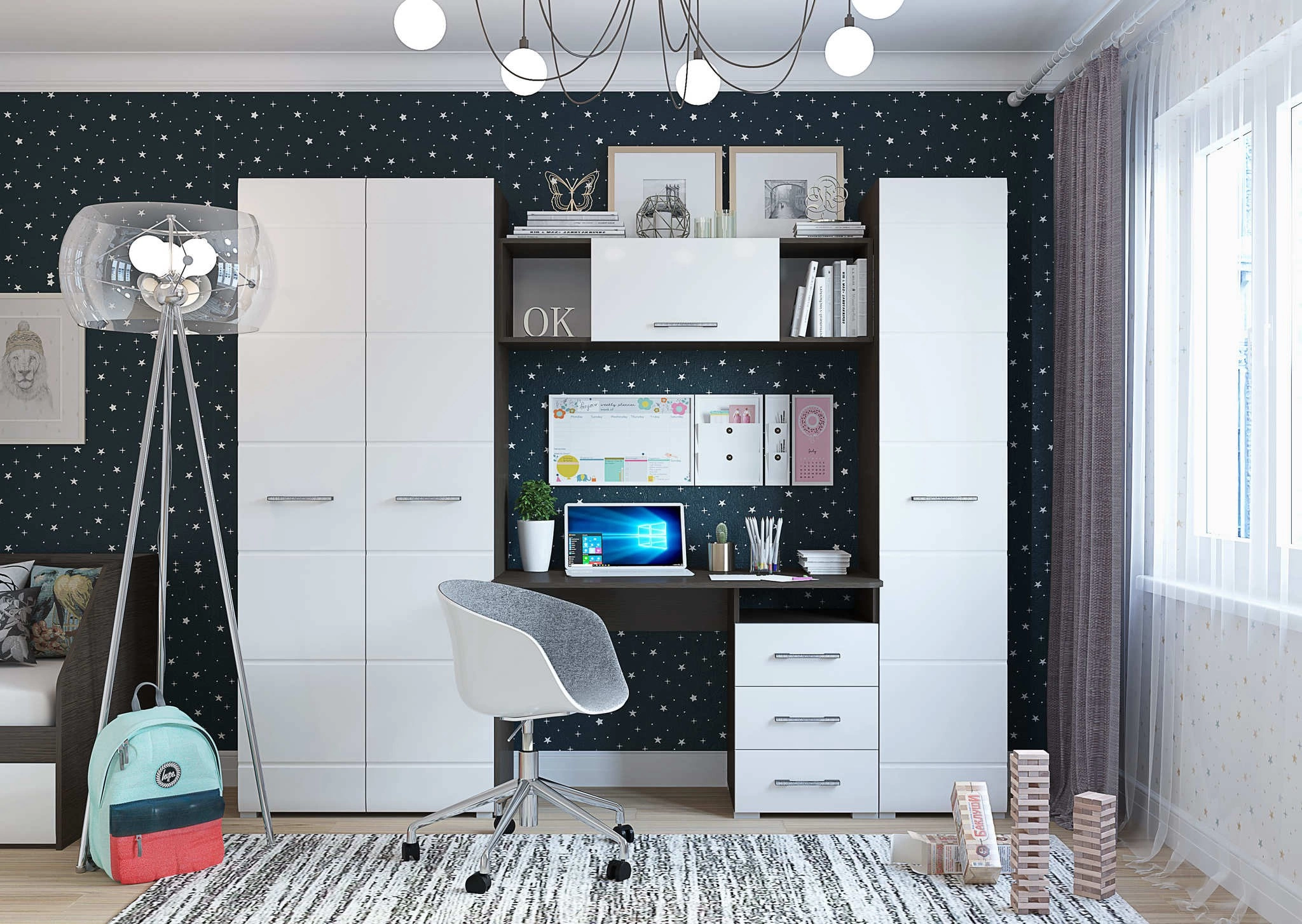 Детский Гарнитур "Ницца" №1 МДФ (Ш-2400 х В-2000 х Г-446 мм)/Разные Цвета