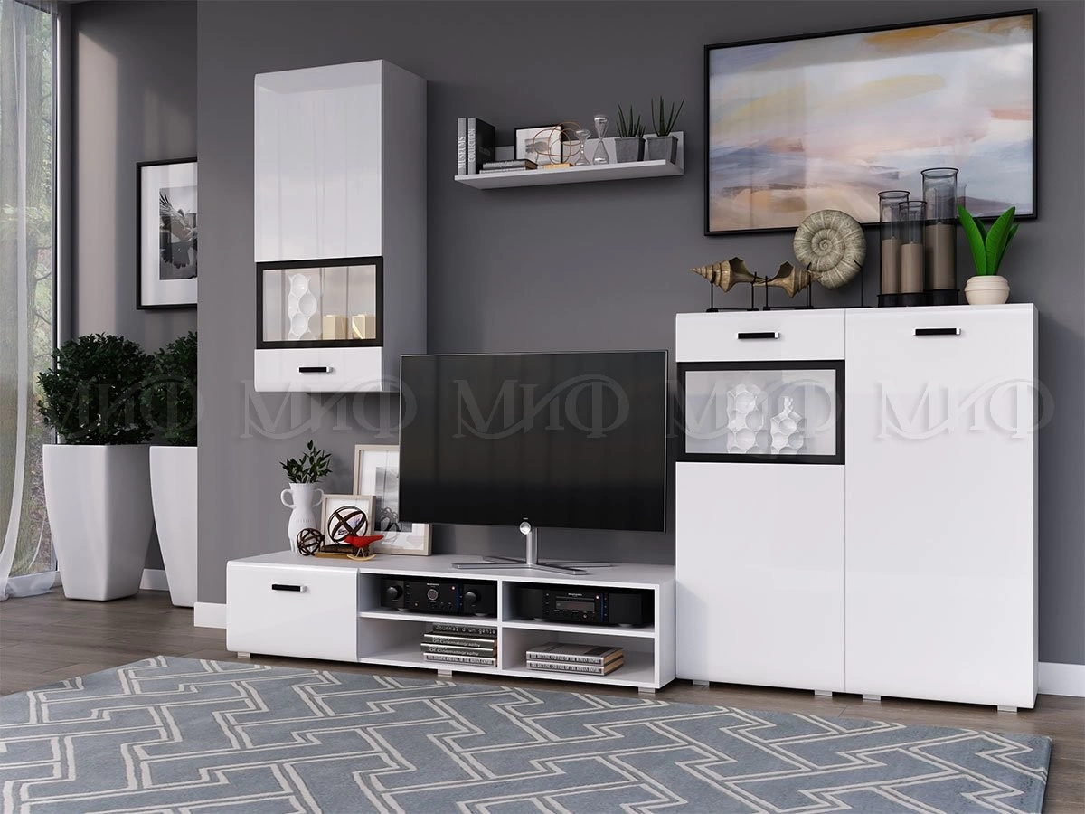 Гостиная Рим МДФ Белый Глянец (2730 мм x Высота 2200 мм x Глубина 520 мм)