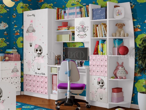 Стенка Мальвина (Ш-2550 x Г-520 х В-2000 мм)Белый/Фотопечать 